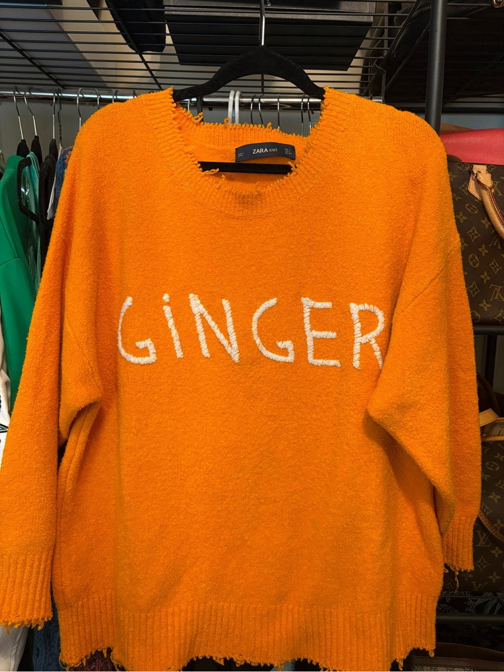 Zara Bright Orange 'GINGER' Knit Crewneck Sweater